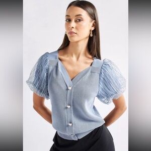 FA Light Blue Puff Sleeve Blouse